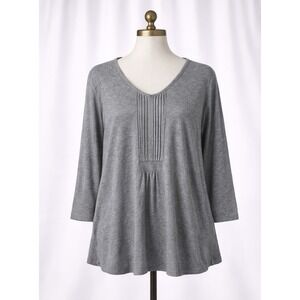 Avenue Luxe Pima Cotton Collection Babydoll Knit Top Size 18/20 Gray 3/4 Sleeve